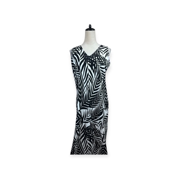 Boston Proper black/white palm leaf print sleeveless maxi dress size medium - Picture 1 of 10